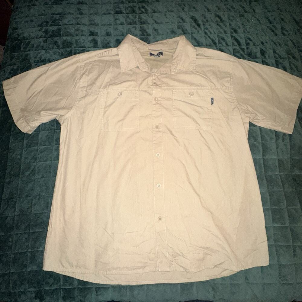 Eddie Bauer Mens XL Tan Khaki Outdoor Performance Short‎ Sleeve Button Shirt